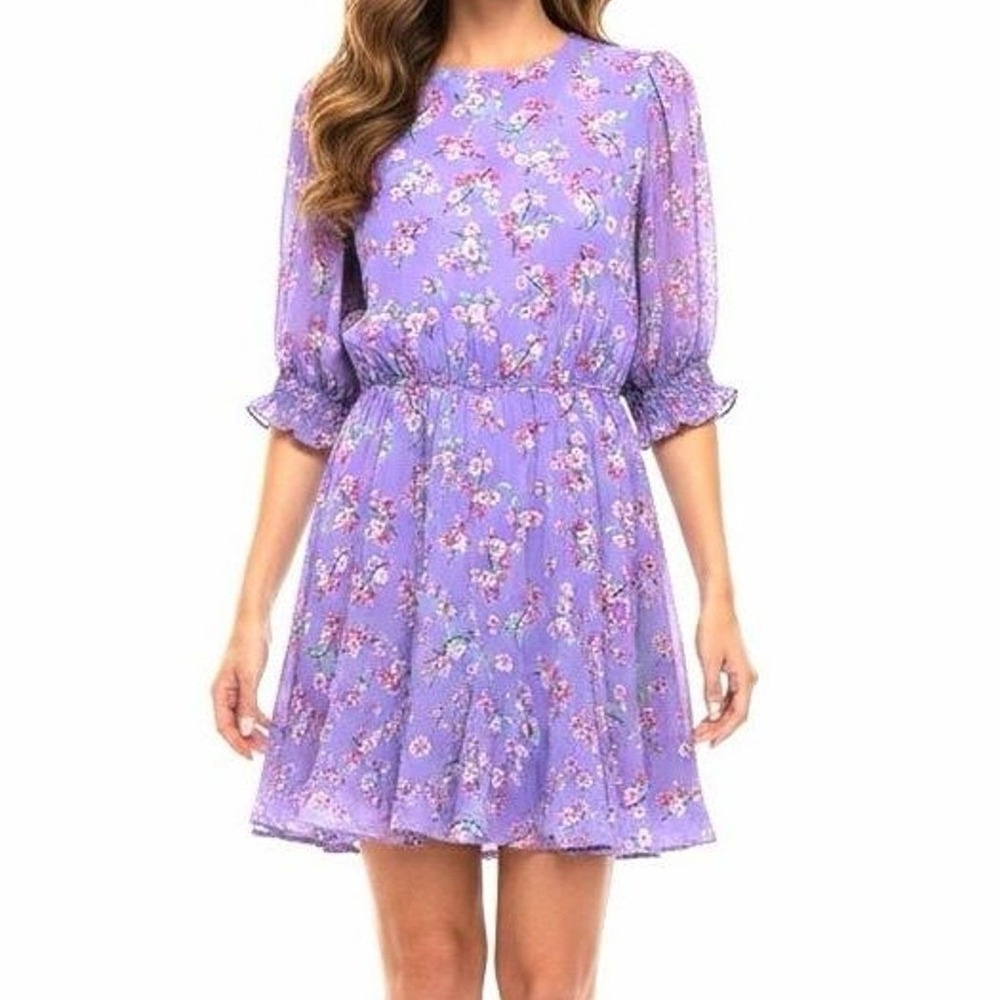 CODE‎ X MODE Women M Purple Floral Tie Back Cut Out Chiffon Mini Dress